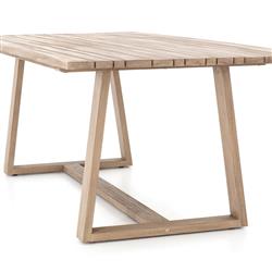 Cody Coastal Beach Angled Base Rectangular Washed Brown Teak Outdoor Dining Table - 86.5"W|