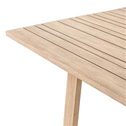 Cody Coastal Beach Angled Base Rectangular Washed Brown Teak Outdoor Dining Table - 86.5"W|