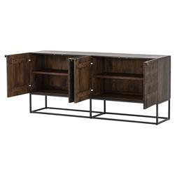 Madison Mid Century Brown Mango Wood Black Iron 4 Door Sideboard|
