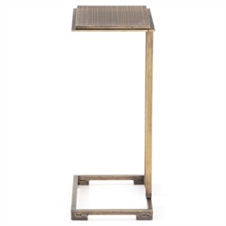 Damian Industrial Loft Slim Rectangular Antique Brass Side End Table|