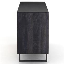Emilie Coastal Beach 4 Door Black Wash Mango Wood Cane Metal Legs Sideboard|