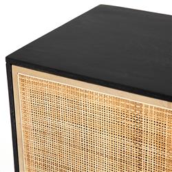 Emilie Coastal Beach 4 Door Black Wash Mango Wood Cane Metal Legs Sideboard|
