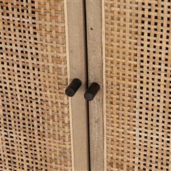 Emilie Coastal Beach 4 Door Black Wash Mango Wood Cane Metal Legs Sideboard|