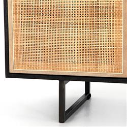 Emilie Coastal Beach 4 Door Black Wash Mango Wood Cane Metal Legs Sideboard|