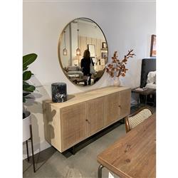 Emilie Coastal Beach 4 Door Natural Cane Mango Wood Metal Legs Sideboard|