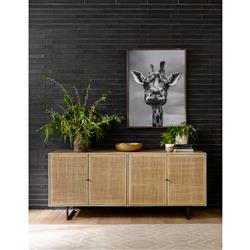 Emilie Coastal Beach 4 Door Natural Cane Mango Wood Metal Legs Sideboard|