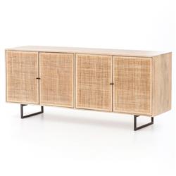 Emilie Coastal Beach 4 Door Natural Cane Mango Wood Metal Legs Sideboard|