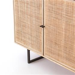 Emilie Coastal Beach 4 Door Natural Cane Mango Wood Metal Legs Sideboard|