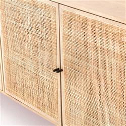Emilie Coastal Beach 4 Door Natural Cane Mango Wood Metal Legs Sideboard|