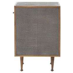 Ena Mid Century Grey Shagreen Wrapped Brass Accent Nightstand|