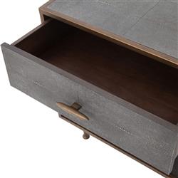 Ena Mid Century Grey Shagreen Wrapped Brass Accent Nightstand|