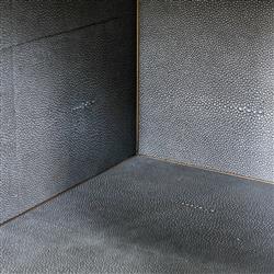 Ena Mid Century Grey Shagreen Wrapped Brass Accent Nightstand|