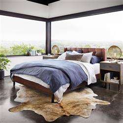 Ena Mid Century Grey Shagreen Wrapped Brass Accent Nightstand|