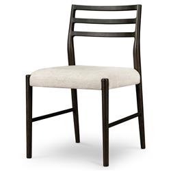 George Mid Century Beige Upholstered Black Oak Wood Ladder Back Dining Chair|