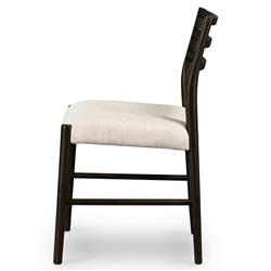 George Mid Century Beige Upholstered Black Oak Wood Ladder Back Dining Chair|