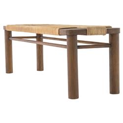 Jacob Coastal Beach Beige Cotton Rope Brown Mahogany Wood Frame Bench|