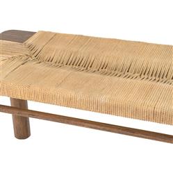 Jacob Coastal Beach Beige Cotton Rope Brown Mahogany Wood Frame Bench|
