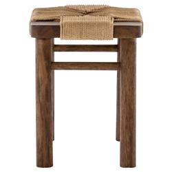 Jacob Coastal Beach Cotton Rope Wrapped Brown Mahogany Rounded Legs Stool|
