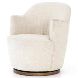 Samuel French Country Beige Performance Boucle Brown Wood Swivel Arm Chair|