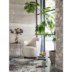 Samuel French Country Beige Performance Boucle Brown Wood Swivel Arm Chair|