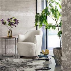 Samuel French Country Beige Performance Boucle Brown Wood Swivel Arm Chair|