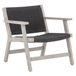 Dion Coastal Beach Dark Grey Woven Rope Weathered Teak Wood Outdoor Arm Chair|