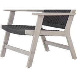 Dion Coastal Beach Dark Grey Woven Rope Weathered Teak Wood Outdoor Arm Chair|