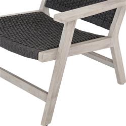 Dion Coastal Beach Dark Grey Woven Rope Weathered Teak Wood Outdoor Arm Chair|