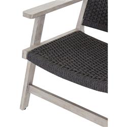 Dion Coastal Beach Dark Grey Woven Rope Weathered Teak Wood Outdoor Arm Chair|