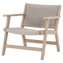 Dion Coastal Light Grey Woven Rope Washed Natural Teak Wood Outdoor Arm Chair|
