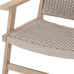 Dion Coastal Light Grey Woven Rope Washed Natural Teak Wood Outdoor Arm Chair|