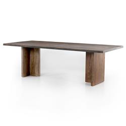 Nora Rustic Lodge Beige Walnut Wood Grey Iron Strap Rectangular Dining Table - 94"W|