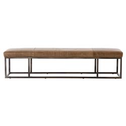 Zarro Modern Classic Brown Leather Cushion Gunmetal Iron Frame Bench|