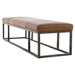 Zarro Modern Classic Brown Leather Cushion Gunmetal Iron Frame Bench|
