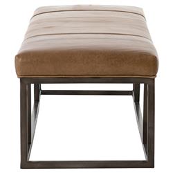 Zarro Modern Classic Brown Leather Cushion Gunmetal Iron Frame Bench|