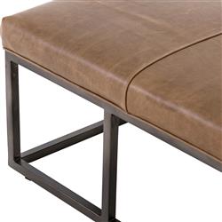 Zarro Modern Classic Brown Leather Cushion Gunmetal Iron Frame Bench|