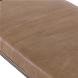 Zarro Modern Classic Brown Leather Cushion Gunmetal Iron Frame Bench|