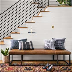 Zarro Modern Classic Brown Leather Cushion Gunmetal Iron Frame Bench|