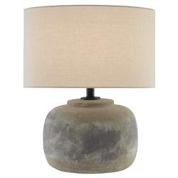Vivian Industrial Loft Round Beige Linen Shade Grey Concrete Table Lamp|
