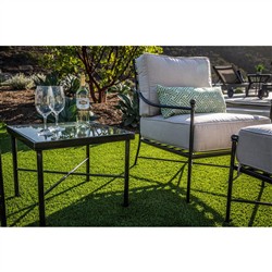 Aurore French Country Glass Top Black Metal Outdoor Side End Table|