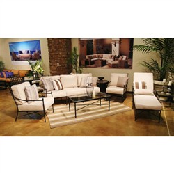 Aurore French Country Glass Top Black Metal Outdoor Coffee Table|