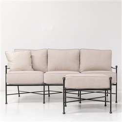 Aurore French Beige Cushion Metal Outdoor Rectangular Ottoman|