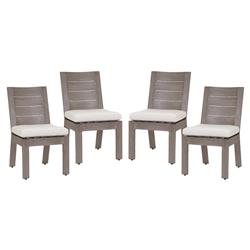 Ezra Modern Taupe Grey Aluminum Beige Outdoor Dining Side Chair|