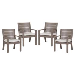 Ezra Modern Taupe Grey Aluminum Beige Outdoor Dining Arm Chair|