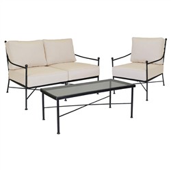 Aurore French Beige Cushion Metal Outdoor Loveseat|