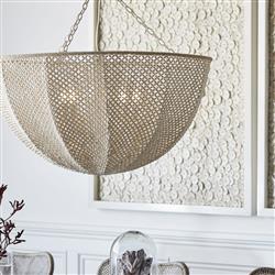 Palecek Quinn Coastal Beach White Wood Coco Beaded Inverted Dome Chandelier|