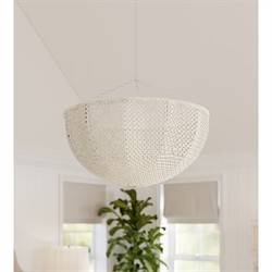 Palecek Quinn Coastal Beach White Wood Coco Beaded Inverted Dome Chandelier|