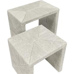 Palecek Woodside Coastal Beach White Rope Hardwood Nesting Tables - Set of 2|