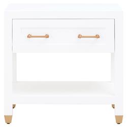 Stacy Modern Classic 1 Drawer Brass Accent White Nightstand|