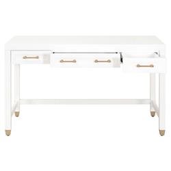 Stacy Modern Classic Matte White Wood 3 Drawer Brass Accent Desk|
